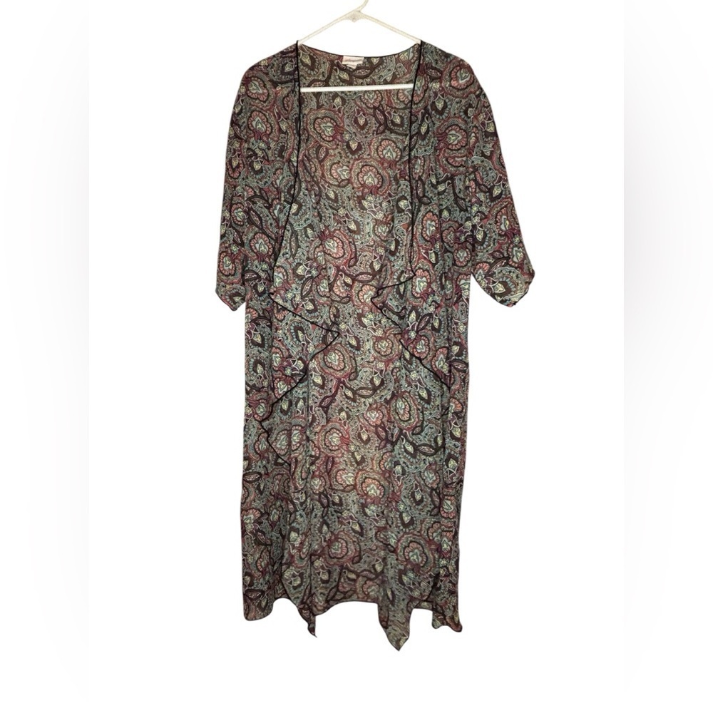 100% Polyester LuLaRoe Paisley Maxi Cardigan - Red, Green, Black